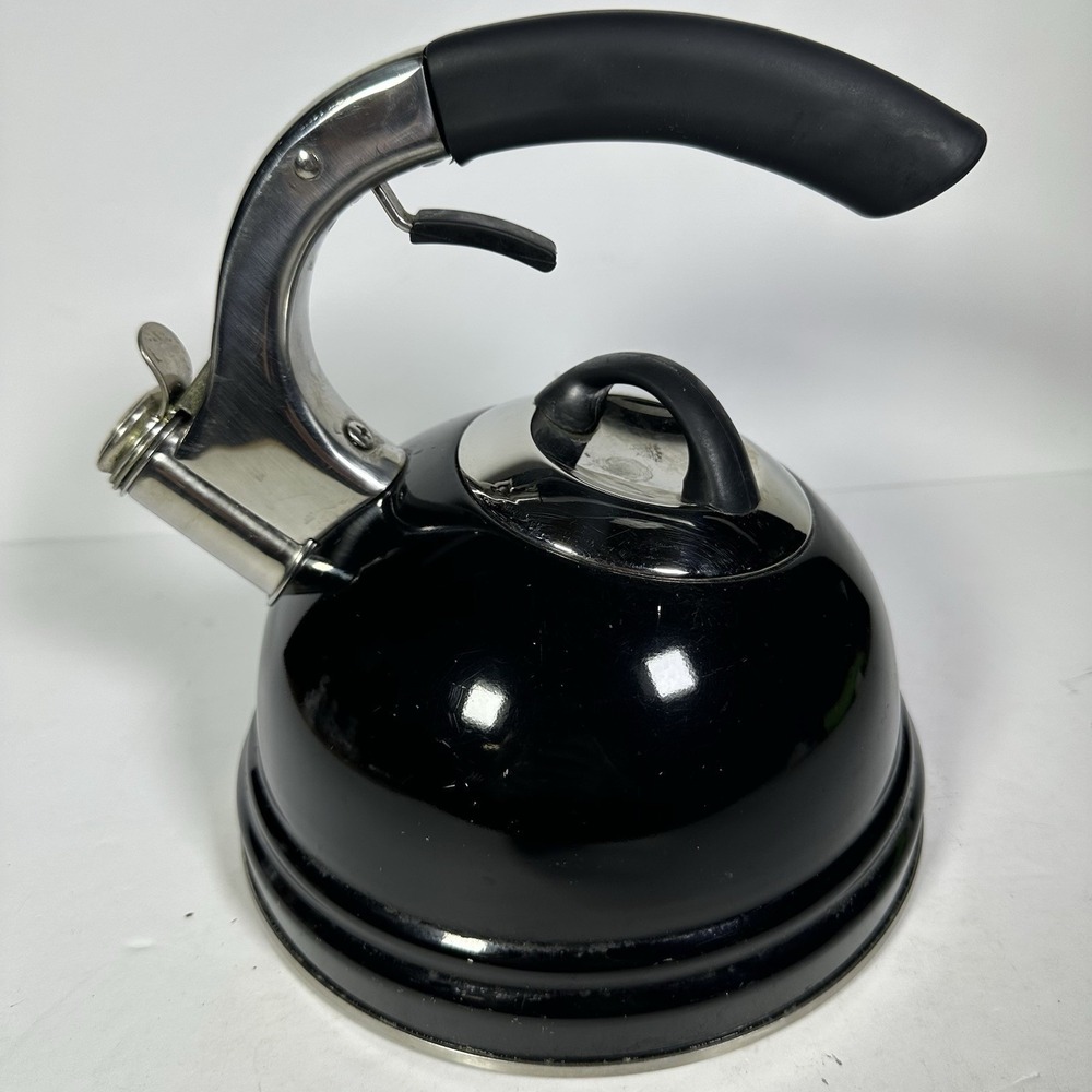Calphalon 2-Quart Black Enamel on Steel Whistling Tea Kettle Stovetop